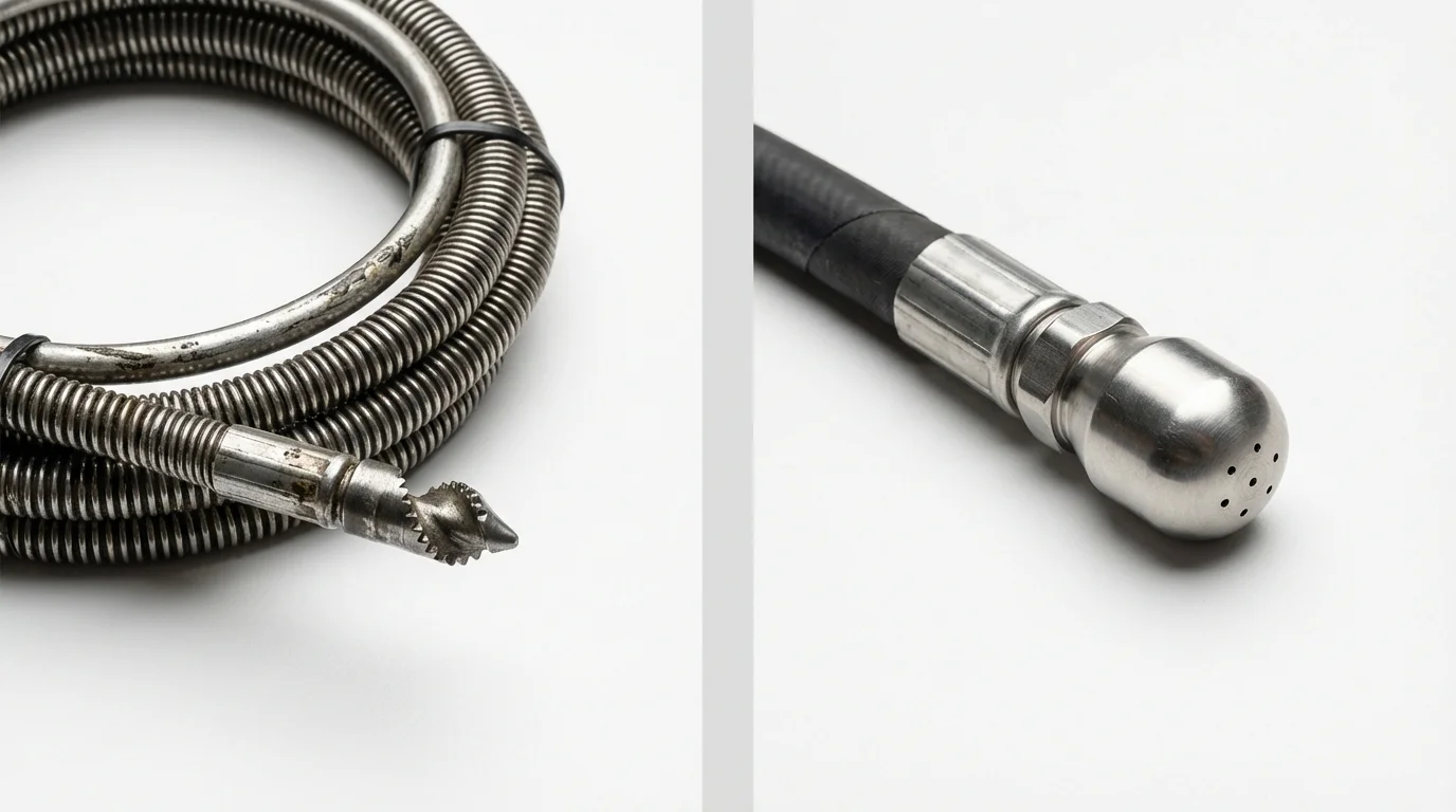Drain snake cable and hydro jetting nozzle used for drain cleaning in Somerton, AZ