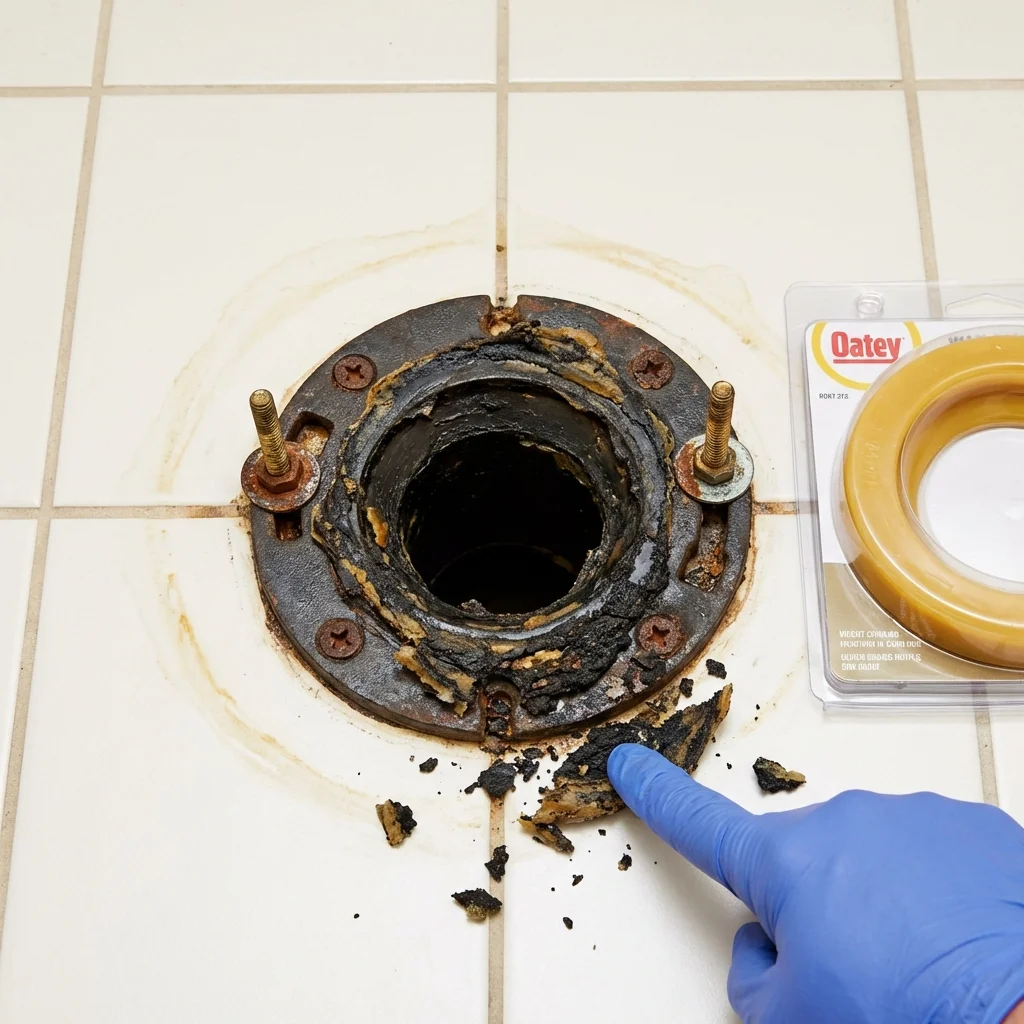 Failed wax ring showing water seepage at the base of a toilet in a Somerton, AZ home